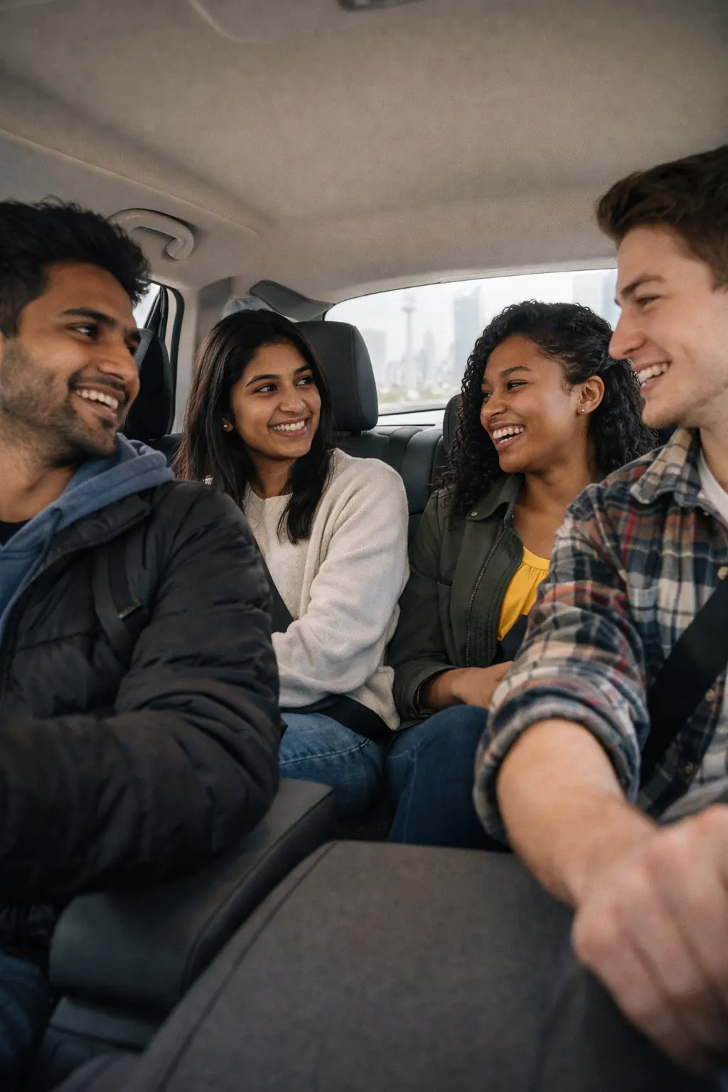 Group of students sharing a ride together in Toronto